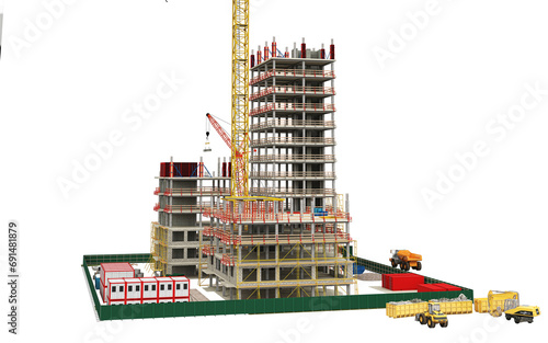 Building Contruction Site, BIM Project, 3d rendering, 3d illustration