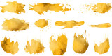 Gold brush stroke pack. Gold splash set isolated on white background