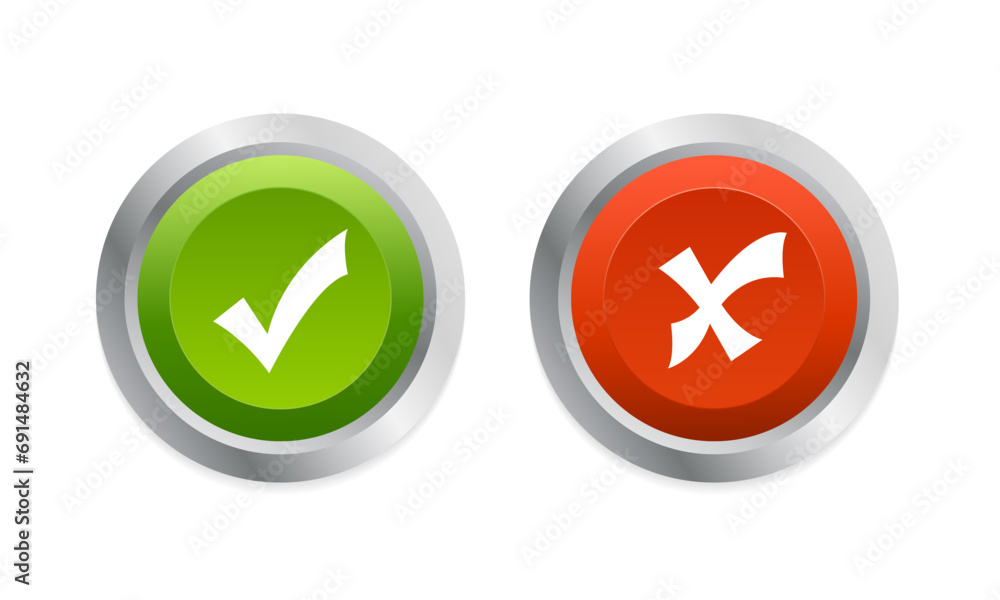 Check mark and cross button. Like and dislike symbols. Positive and negative signs. Web element. Button for UI UX, website, mobile application. Vector illustration Check mark and cross button. Like and dislike symbols. Positive and negative signs. Web element. Button for UI UX, website, mobile application. Vector illustration