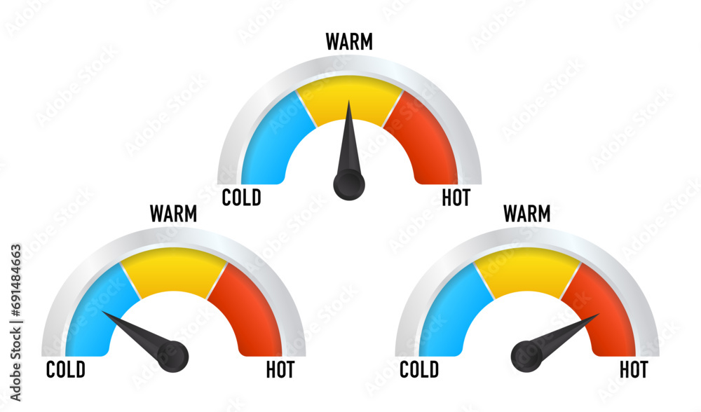 Vector dashboard. Cold, warm and hot temperature sensor. Thermometer ...