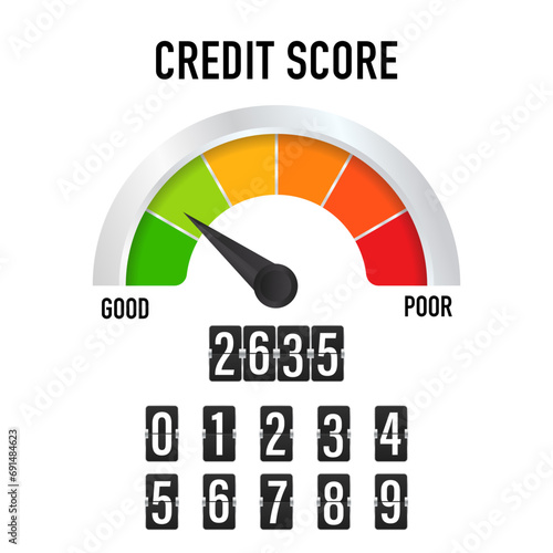 Credit score scale showing good value vector icon isolated on white background, flat colorful financial history assessment of credit score meter. Web elements. Vector illustration