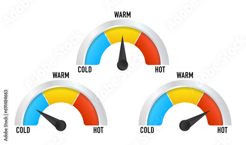Vector dashboard. Cold, warm and hot temperature sensor. Thermometer icon. High speed. Vector illustration