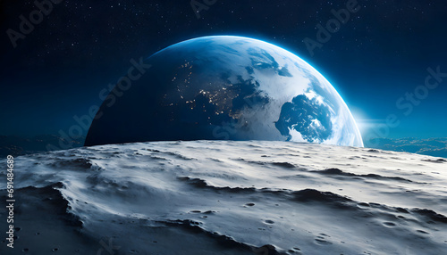Lunar Vantage Point - Panoramic Earth View from the Moon