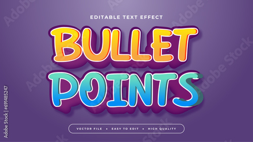 Yellow blue and purple violet bullet points 3d editable text effect - font style photo