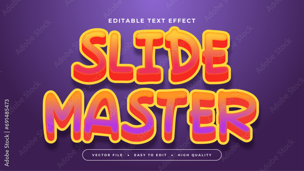 Orange yellow and purple violet slide master 3d editable text effect - font style