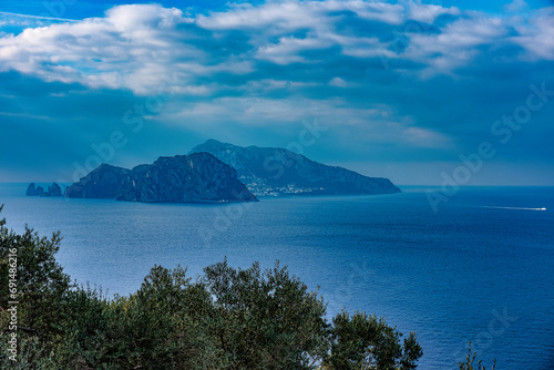 Seascape with view of the island of Capri from the Sorrento peninsula Punta Campanella Naples Campania Italy photo