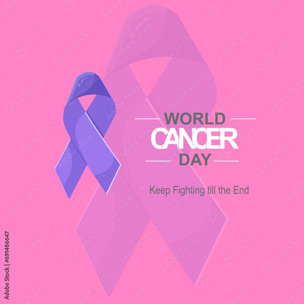 Fototapeta premium Vector Illustrations for World cancer day, keep fighting till the end, letter