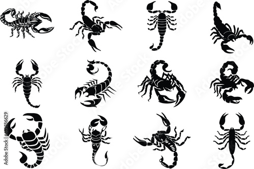 Scorpion in editable vector format. Set of Scorpion Silhouette for tattoo and designing poster or banner. eps 10.