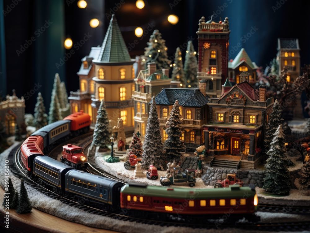 Christmas village with a toy train