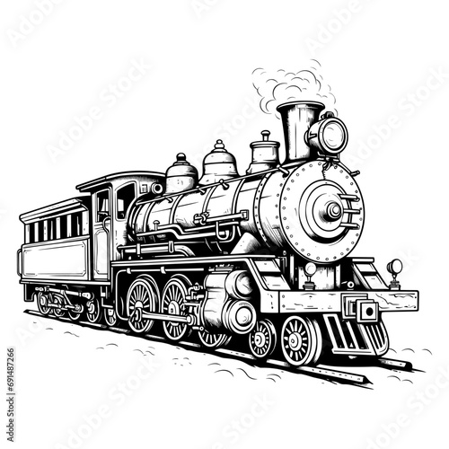Old vintage steam locomotive vector illustration, Generative AI.