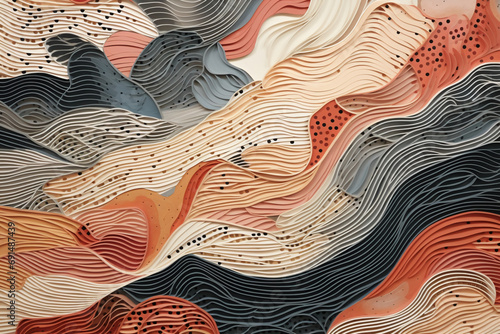 a brown, orange and red piece of art that is printed on paper, in the style of infinity nets, australian landscapes, light pink and dark gray, textural detail, bamileke art, ai generative photo