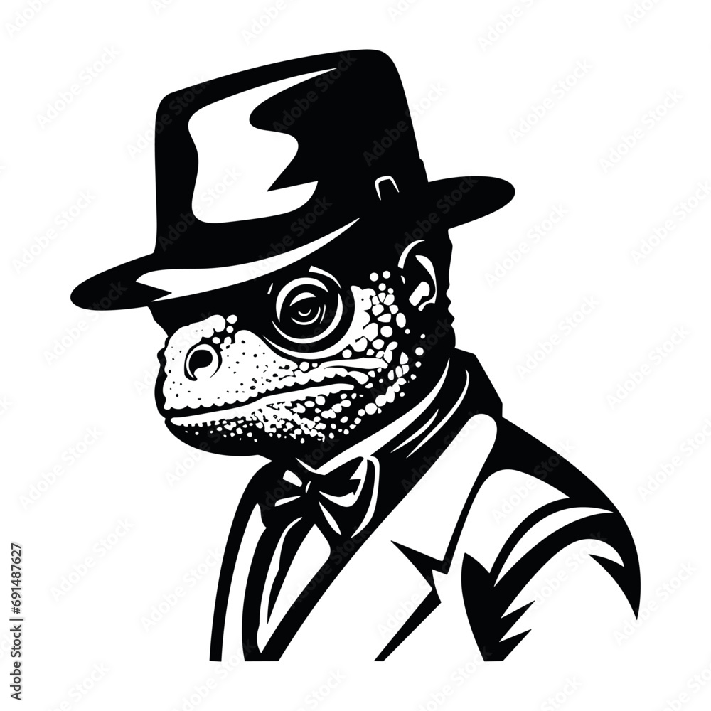 Chameleon in a cowboy hat vector illustration, Generative AI.