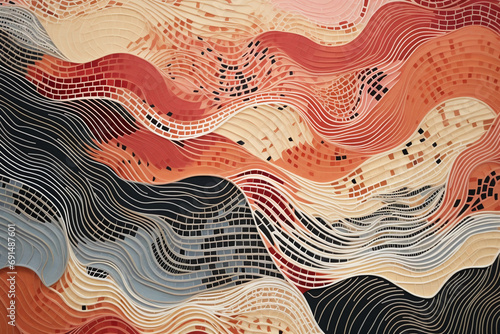 a brown, orange and red piece of art that is printed on paper, in the style of infinity nets, australian landscapes, light pink and dark gray, textural detail, bamileke art, ai generative photo