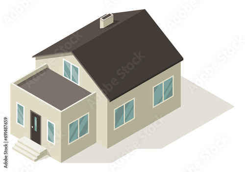 Isometric cottage icon. Suburb hous illustration. Infographic element representing suburban building. Private house enterprises of real estate