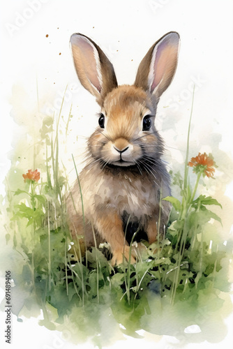 Hoppel Hase  Kaninchen  Rabbit  Water Colour Art on white background  Ratio 2 3