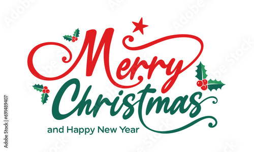 Christmas banner printable, card, gift tags, sign for Merry Christmas and Happy new year, clipart, Holiday cards, email signature, social media post, 
vector with Merry Christmas in cursive font, text