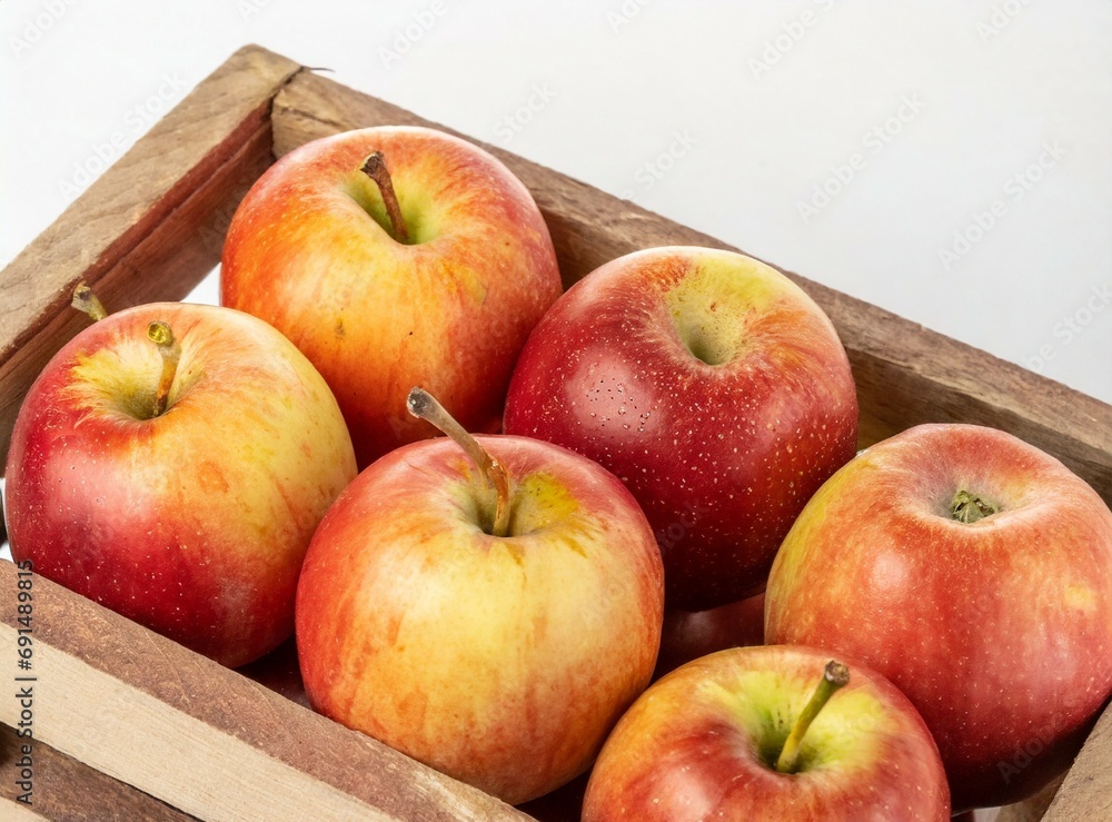 Apples in wooden box isolated on white background Apples in wooden box isolated on white background