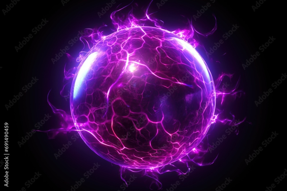 A purple glowing energy ball on a black background - obrazy, fototapety, plakaty 
