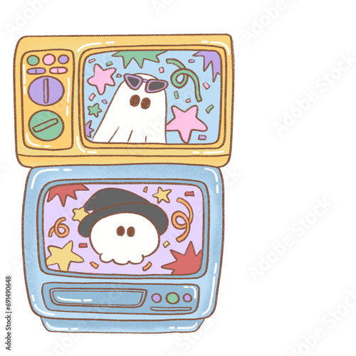 Little Ghost is on yellow and blue television