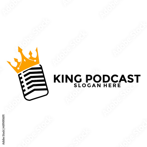 King Podcast logo vector template, King Microphone logo vector illuistration