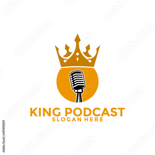 King Podcast logo vector template, King Microphone logo vector illuistration