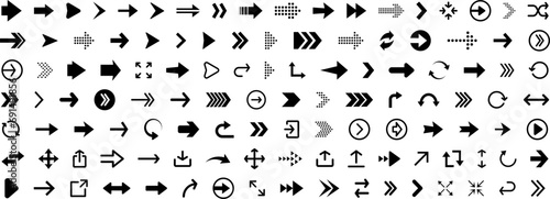 Arrows icon. Arrow icons set. Black vector arrows collection. Cursor vector icon. Collection different Arrows on flat style for web design or interface. Direction symbols. Vector illustration photo