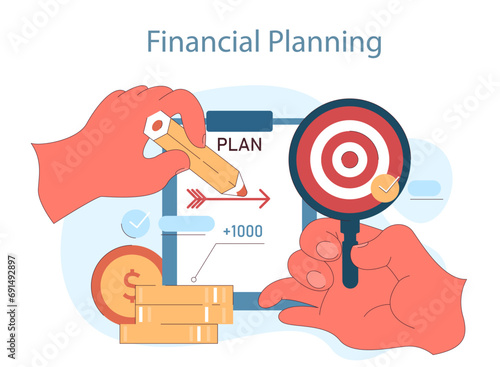 Financial planning. Crafting financial plans with precision for economic growth and prosperity. Secure your financial future. Flat vector illustration