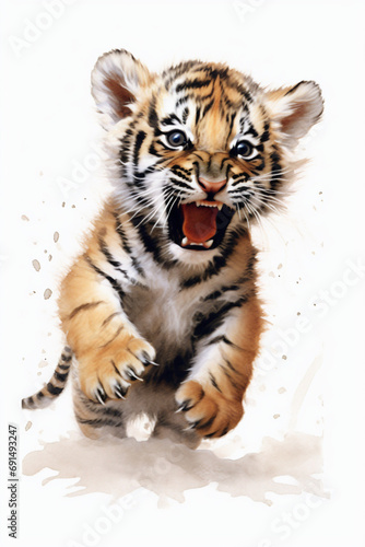 Tiger  Sibirische katze  Water Colour Art on white background  Ratio 2 3