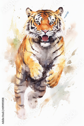 Tiger, Sibirische katze, Water Colour Art on white background, Ratio 2:3 photo