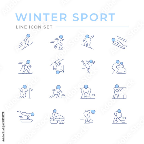 Set color line icons of winter sport