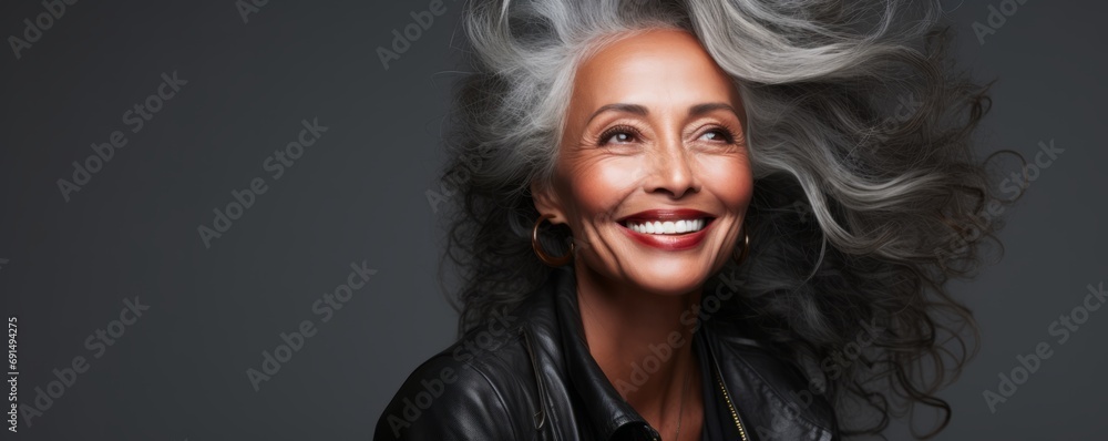 Time-Tested Beauty: Smiling Woman in Skincare and Cosmetics Concept Time-Tested Beauty: Smiling Woman in Skincare and Cosmetics Concept