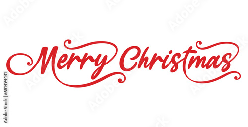 Merry Christmas in cursive, calligraphy, writing, lettering, text, font, phrase, type, vector, isolated for Christmas card template printable, banner, tags, sign, email signature, header, social media