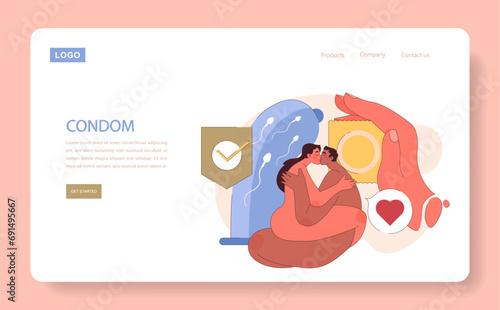 Types of Contraception. Intimate couple with a condom symbolizes safe love, highlighting responsible birth control choices. Flat vector illustration