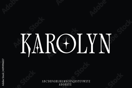 Unique decorative condensed serif alphabet display font vector with alternate
