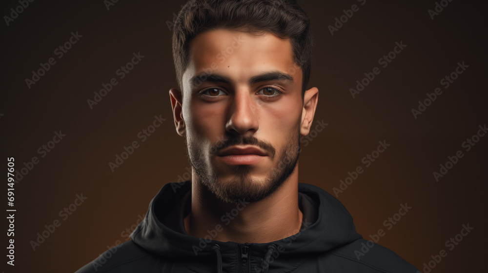Handsome man studio portrait. Confident serious look. AI generated Handsome man studio portrait. Confident serious look. AI generated