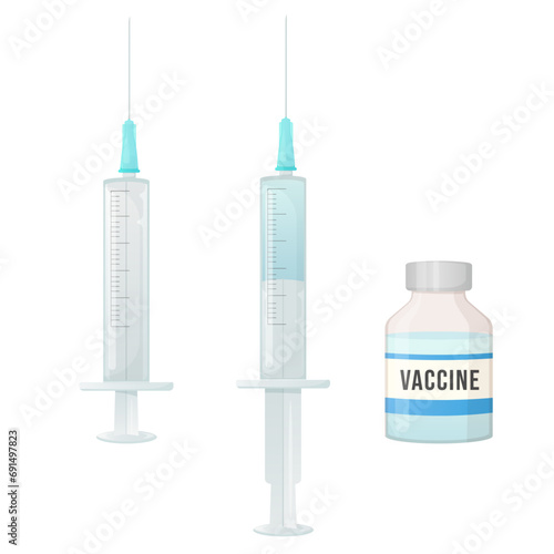 Empty and filled with vaccine syringe . Vaccination objects isolated on white