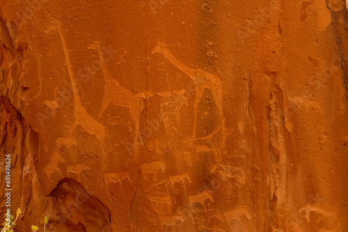 Stone engraving, Damaraland, Twyfelfontein, Namibia photo