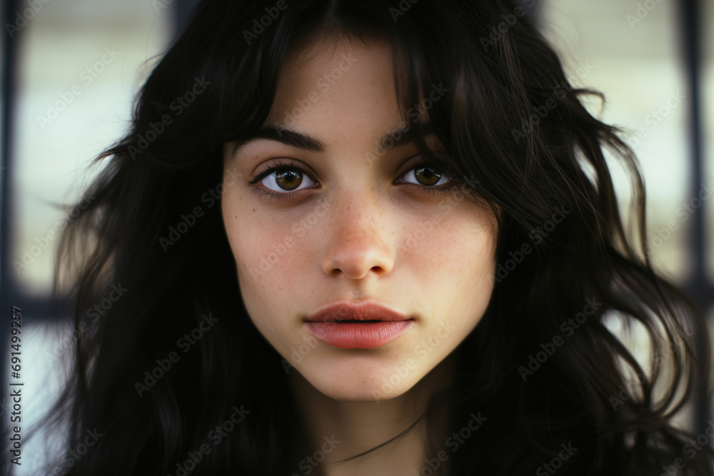 Close up portrait of beautiful woman with black hair. generative ai Close up portrait of beautiful woman with black hair. generative ai