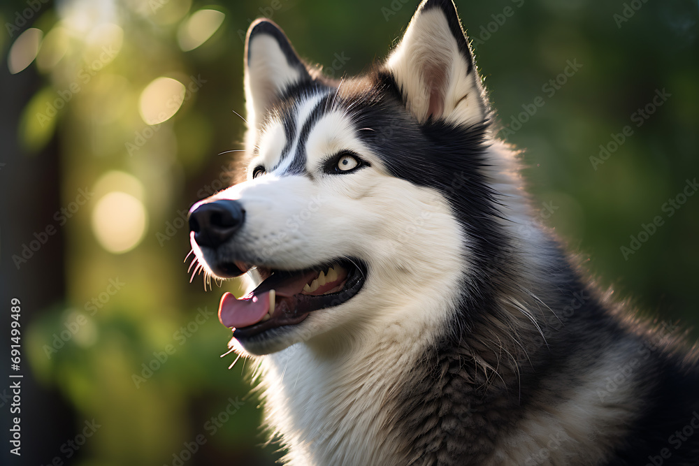  Husky dog portrait on nature background
