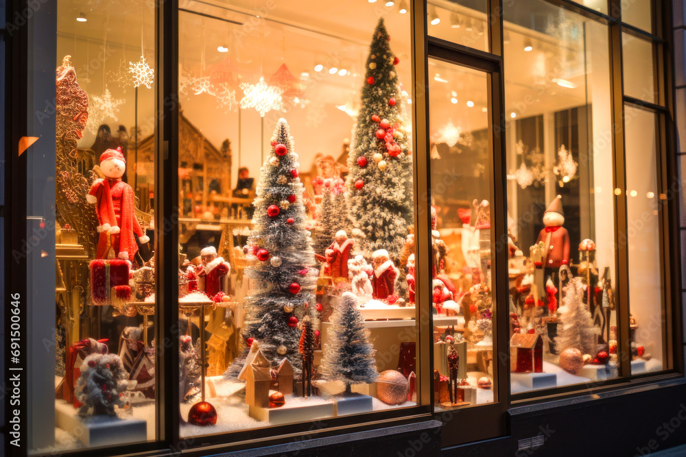 Fototapeta premium Shop window with Christmas decorations