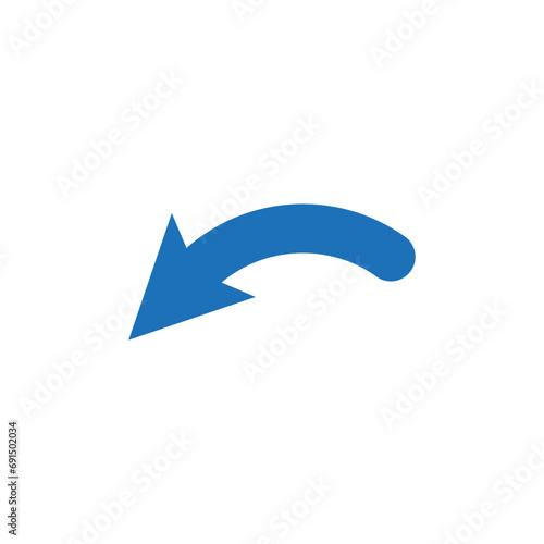 Semi circle blue turn arrow. Semicircular rounded curved one-sided arrow. Vector illustration. 