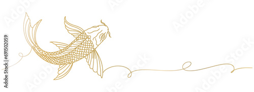 Koi fish line art Japanese vector with transparent background 