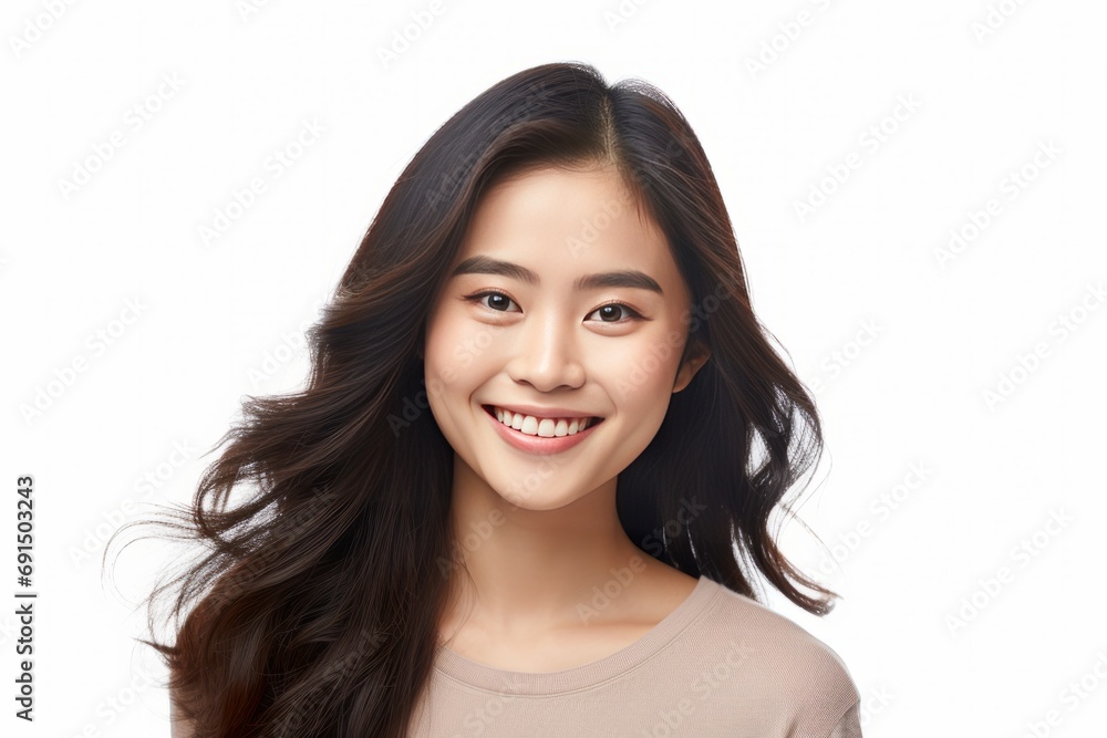 Fototapeta premium Portrait of Young Asian Woman on White Background