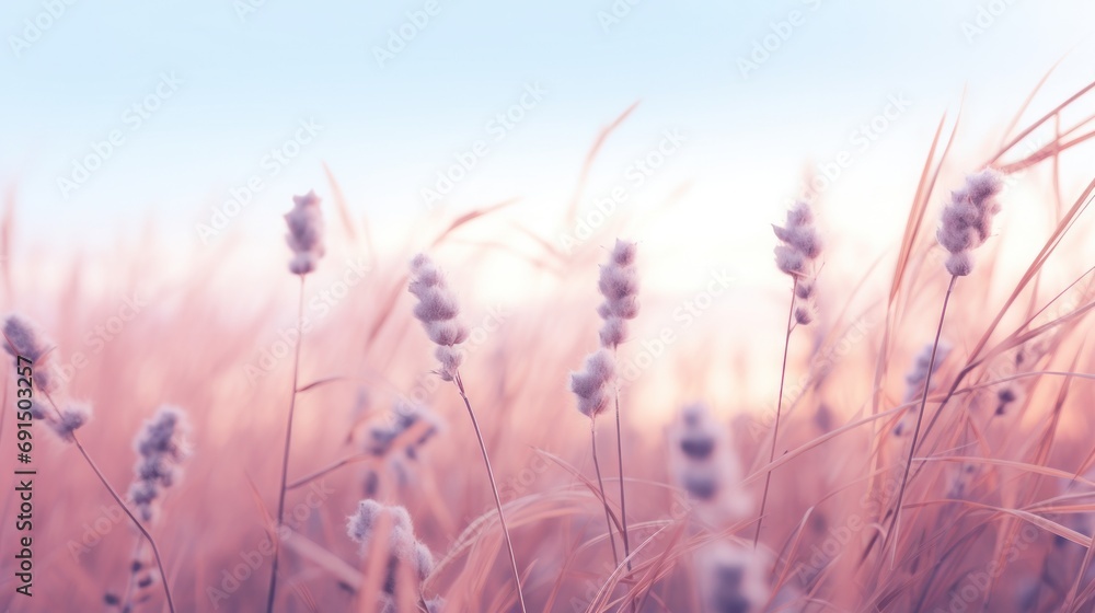 An expansive field of vibrant grass, swaying under the open sky, with a variety of crops including phragmites, poales, hordeum, and triticale, representing the beauty and resilience of nature in all  - obrazy, fototapety, plakaty 