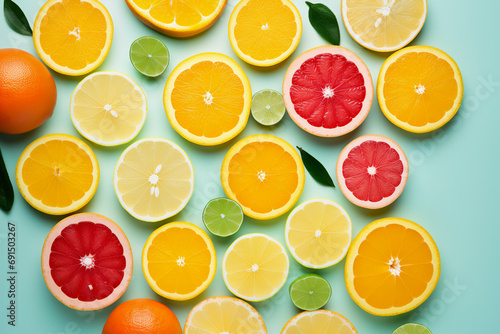 Citrus fruits isolated on a uniform background. Copyspace illustration that allows to insert content