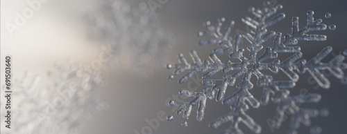 Snowflake Christmas Wallpaper. Natural, Icy Winter Banner with copy-space. photo