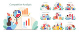 Competitive Analysis concept. Business strategy evaluation with charts and data. Market positioning, audience targeting, and value proposition. Flat vector illustration