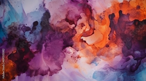 Purple and orange watercolor abstract background texture.
