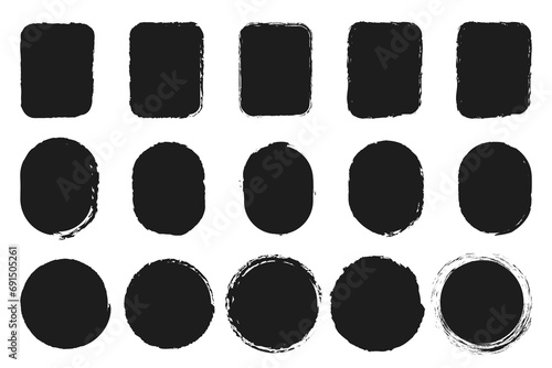 Set of grunge frames stamps, squares, ovals backgrounds, brushstrokes decorative brushes vector silhouettes stickers frames. photo