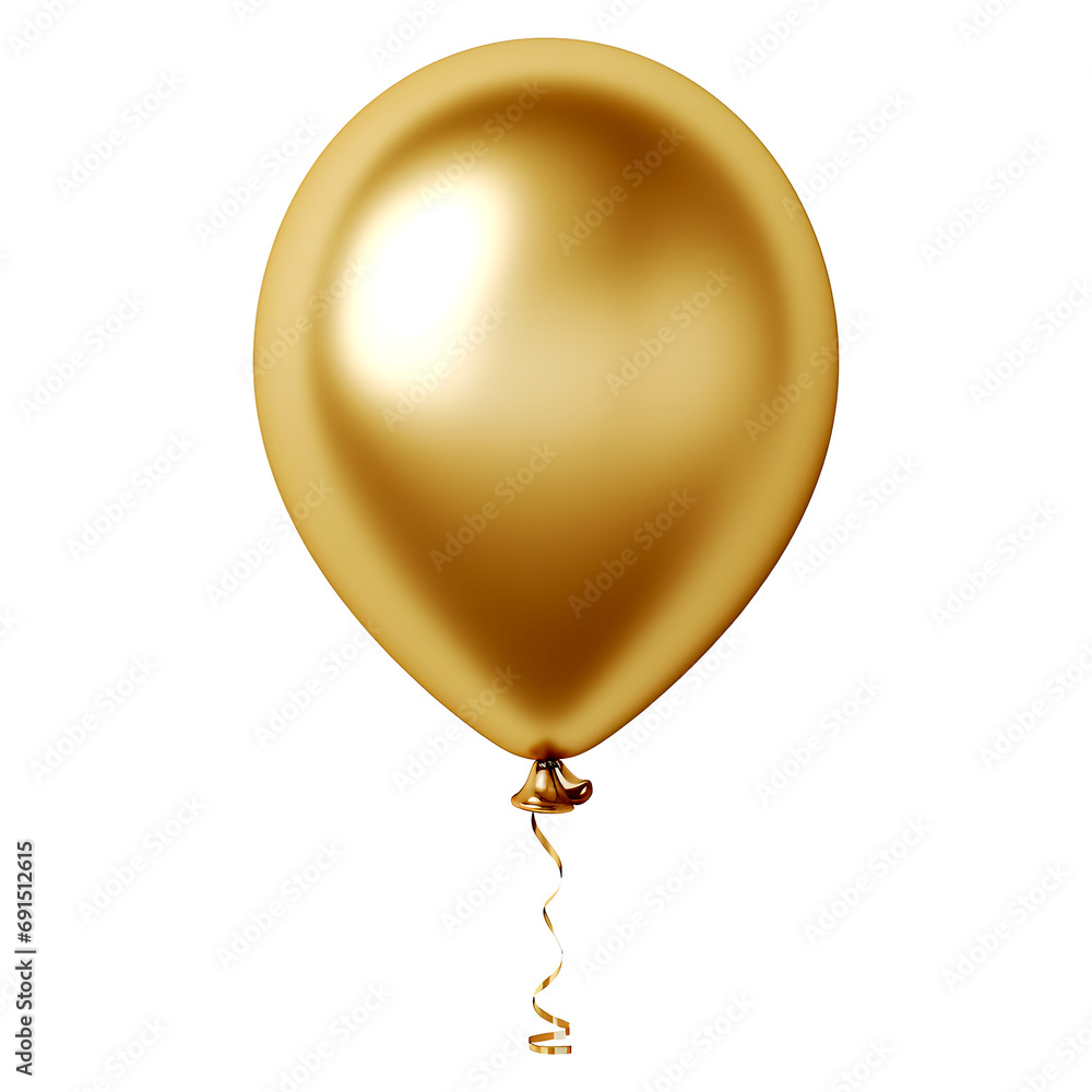 3D Render metallic realistic gold glossy balloon white background for holiday celebration